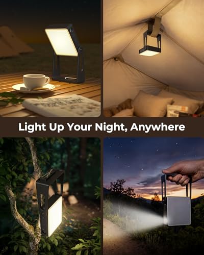 Portable Camping Light, 2 Pack Rechargeable 4000mAh Dimmable LED Camping Lanterns with 360° Rotatable Stand, 2-in-1 Flashlight & Emergency Lights for Home Power Outages,Outdoor Camping Essentials - color: Black-2P