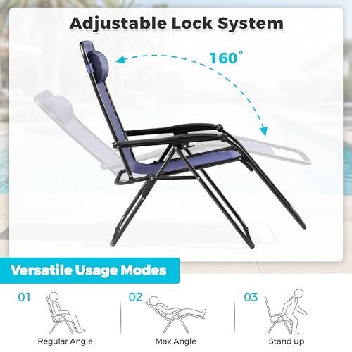 Homall Zero Gravity Chair Patio Folding Lawn Outdoor Lounge Gravity Camp Reclining Lounge Chair with Cup Holder Pillows for Poolside Backyard and Beach Set of 4 (Blue) - color: Blue, size: 4 PCS
