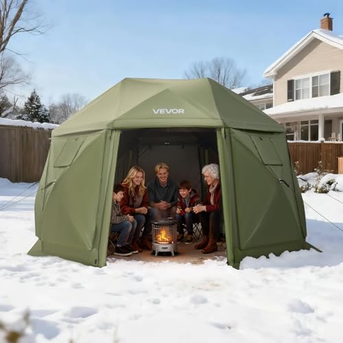 VEVOR Pop Up Gazebo Screen Tent, 13 x 13 ft Large High 13-Sided Camping Canopy Tent with Removable Top & Carry Bag, Quick Set & Bite-Proof Mesh Screen Sun Shelter for 10-12 Persons Backyard Patio - color: Army Green, size: 13x13ft