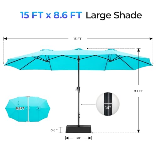 SUPERJARE 15FT Outdoor Patio Umbrella with Base Included, Double Sided Pool Umbrellas with Fade Resistant Canopy, Extra-Large Table Umbrella for Deck, Market, Backyard, Light Blue - color: Light Blue, size: 15ft