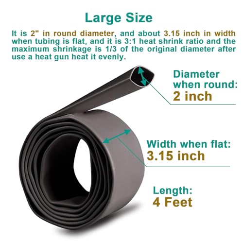 2 inch (Diameter) 3:1 Waterproof Heat Shrink Tubing Kit, Large Marine Dual Wall Adhesive Shrinkable Wire Wrap Tube, Insulation Sealing Wear-Resistant Cable Protector by YUKSY (4ft, Black) - size: 2" (4ft, Black)