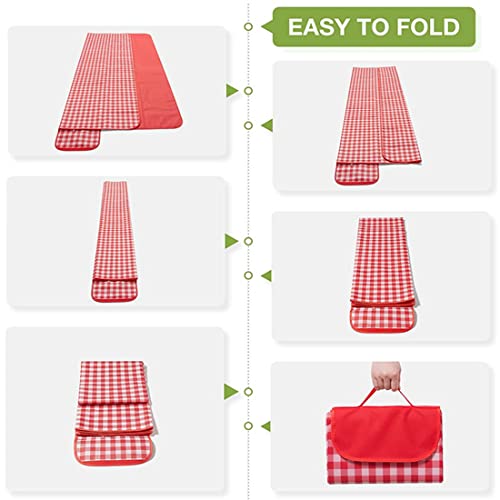 Extra Large 80x80 in Beach Blanket Outdoor Picnic Blankets, Foldable Waterproof Sand Free Beach Mats Picnic Mat for Festival BBQ Park Grass Lawn Camping Hiking Travel Concerts (Classic Red Check) - color: Red 6'8" X 6'8"