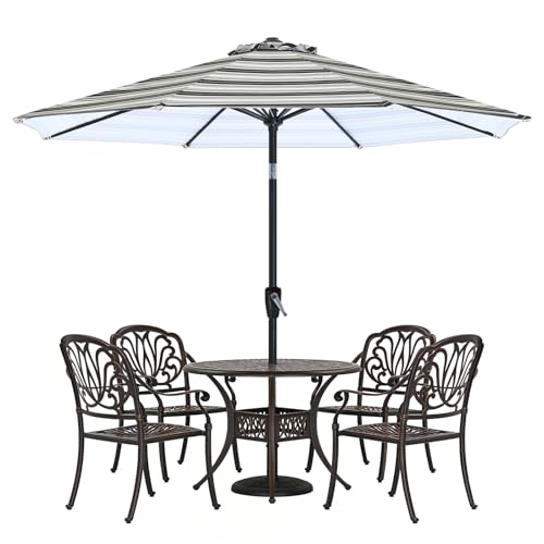 ABCCANOPY 10FT Patio Umbrella, Outdoor Waterproof Table Umbrella with Push Button Tilt and Crank, 8 Ribs UV Protection Pool Umbrella for Garden, Lawn, Deck & Backyard(Dark Blue Stripes) - color: Dark Blue Stripes, size: 10FT