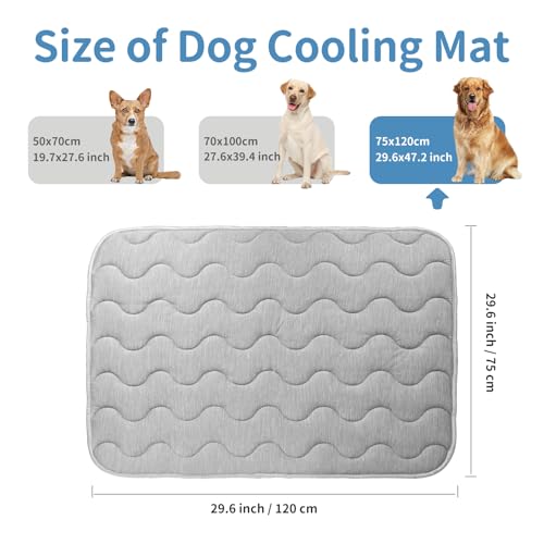 Extra Large Dog Cooling Mat | 47.3''*29.6'' Washable Cooling Pet Pad | Portable Kennel Puppy Bed for Summer,Non Slip Sleeping Blanket Pet Pads,Washable Non-Toxic Mats - size: 120l X 70w Cm