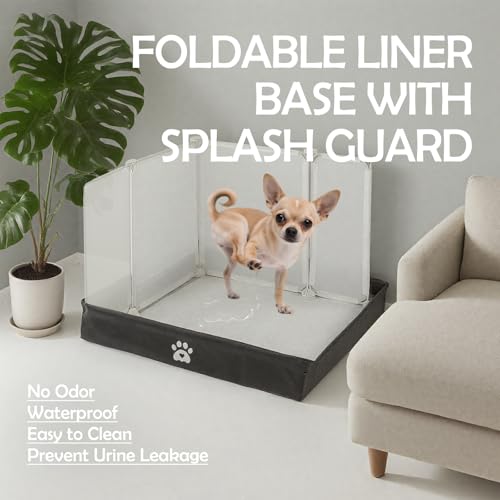 MEEXPAWS Dog Pee Pad Holder Foldable with Dog Litter Box Enclosure High Wall, Puppy Pad Holder Tray with DIY Splash Guard for 22’’x22’’ Pee Pads, Indoor Dog Potty for Small to Medium Dogs, Easy Clean - size: Medium -23'' x 23''