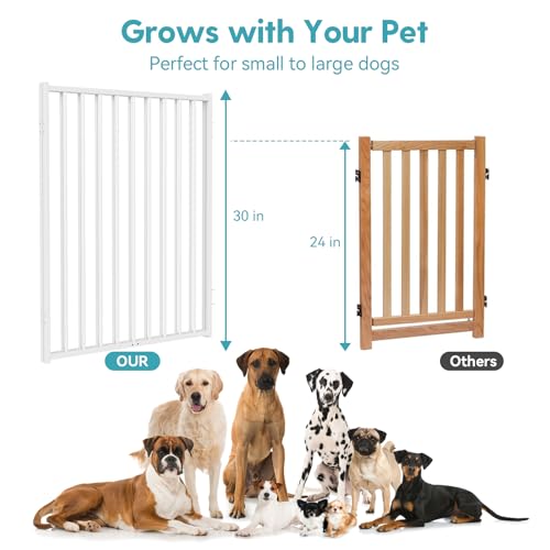 No Pawblems Free Standing Dog Gate with Door, 30'' Tall Foldable Dog Fence for Indoor & Outdoor, Up to 104 Inch Extra Wide Puppy Gate for Stairs, Hallways, Doorways, Deck, Yard (White, 4 Panels) - color: White, size: Up to 104" W, 4 Panels