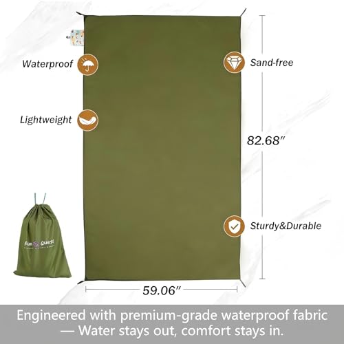 Picnic Blanket Waterproof – Packable Sand Proof Beach Blanket (0.42lb/0.66lb), Compact & Foldable, Fits in Pocket with Integrated Stakes, Ideal for Camping, Hiking, Travel, Concert, Festival - size: Military Green Burger 82.68" x 59.06"