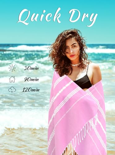 cabanana Turkish Beach Towel Oversized - 40"x70" Quick Dry Sand Free Thin Beach Towels for Adults,Extra Large Cotton Lightweigh Travel Towel for Beach Accessories (Light Pink) - color: Pink