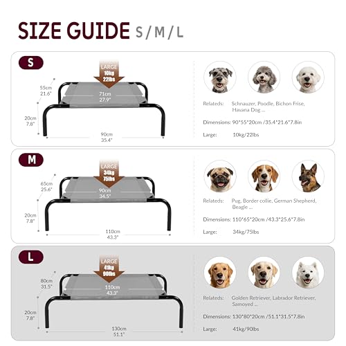 OUTSIDER Elevated Dog Bed with Breathable Mesh Fabric, Large Raised Pet Cot with Airflow and Support, Durable and Easy to Clean (Grey, Large) - size: Large