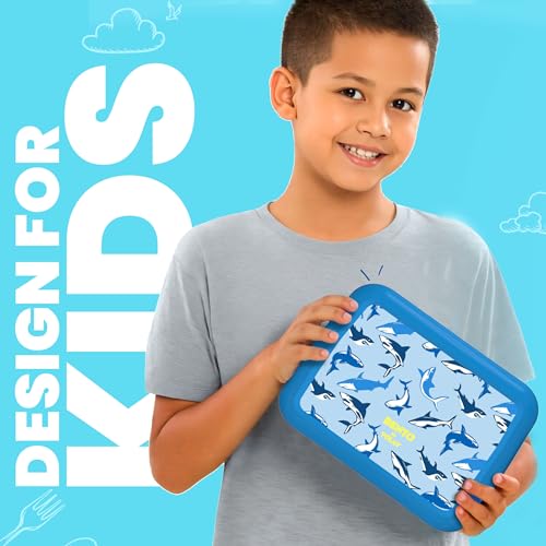 YOLAY Bento Box for Kids Lunch Box Leak-Proof, 5-Compartment Lunch Box Kids for Ages 3-10, Durable with Anti-Slip Base, Suitable for Schools, Outdoor and Travel (Mermaid) (Shark) - color: Shark