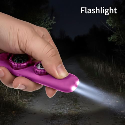 Multifunctional Survival Emergency Whistle for Kids with Compass Hiking Survival, Thermometer & Neck Lanyard | Emergency Safety Gear for Hiking, Camping, Kayaking, Boating, Climbing - color: rose purple2pcs