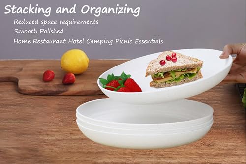 Wheat Straw Dinner Plates Set of 4, Unbreakable Reusable Plates, 7.9 Inch Microwave & Dishwasher Safe, BPA Free Lightweight Salad Plates for Kitchen & Camping - color: White
