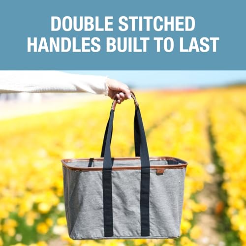 CleverMade Collapsible LUXE Tote, 30L Foldable Grocery Shopping Bag, Reusable - color: Heather Gray