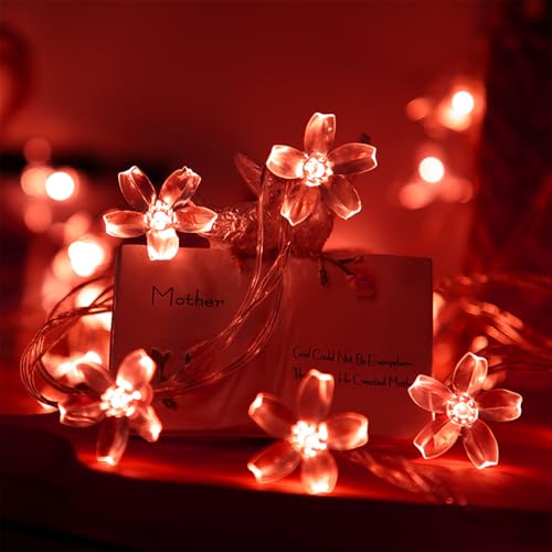 Battery Lighted & USB Plug in Fairy Flower String Lights, 10ft 30 LED Cute Cherry Blossom Lights with Timer Indoor Bedroom Party Wedding Christmas Easter Tree Branch Hanging Decorations (Red) - color: 10ft Red Flower Lights