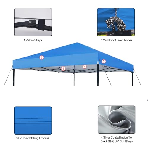 Joramoy 10×10 Canopy Replacement Top Only, Waterproof Pop Up Canopy Tent Top Cover with Ropes, Instant Canopy Top Sunshade Sliver Coated for Outdoor Garden Patio Camping (Blue) - color: Silver-coated Blue, size: 118"×118" Top Only(301×301cm）