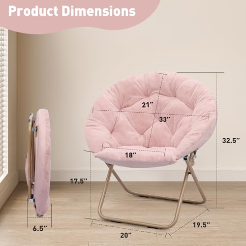 MoNiBloom Round Folding Faux Fur Saucer Chair for Bedroom Living Room Dorm Foldable Metal Frame Oversized Large Comfy Furry Padded Soft Lounge Lazy Cozy Moon Chair for Adults (Pink, 2 Pieces) - color: Pink