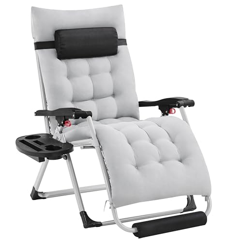 Yaheetech 29in Zero Gravity Chair, Foldable Premium Reclining Lounge Recliner w/Removable Pad & Pillow & Side Accessory Tray for Indoor and Outdoor Gray 1PCS - color: Grey, size: 29"