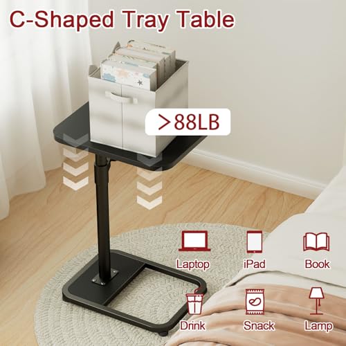GOYLSER C Shaped Tv Trays Living Room End Table End Stand, Black Minimalist Wooden c Table for Sofa, Height Adjustable Tv Tray Tables Swivel Side Table for Dinner Eating - color: Black, style: Standard C Table