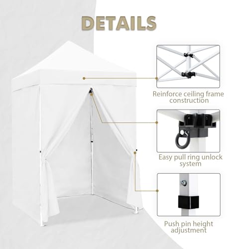 EAGLE PEAK 5x5 Instant Canopy with 4-Side Wall Panels, Small Pop up Portable Canopy Tent with Carry Bag, Light Weight Sun Shelter for Sports, Camping and Beach, White - color: White