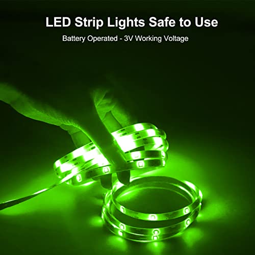 echosari Green LED Strip Lights Battery Powered, 90 LED 2835 SMD Strip Lights 9.8 Ft Cuttable Self-Adhesive Strip Lights with Remote Timer for Outdoor Indoor Party Bedroom Decoration - color: Green, size: 9.8Ft