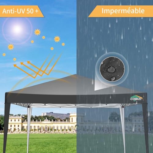 COBIZI 10x10 Pop Up Canopy Tent with 4 Sandbags, Easy Set Up Gazebo, Instant Outdoor Sun Shade &Waterproof Canopy with 8 Stakes,4 Ropes&Carry Bag, Tents for Parties, Beach, Backyard,Camping(Black - color: Black, size: 10x10FT without sidewall