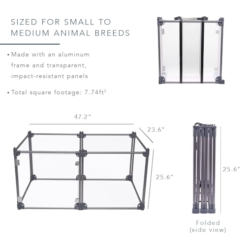 Front Row Foldable Dog Playpen – Durable and Portable Puppy Playpen for Exercise, Rest & Play – Clear Fence Panels with Aluminum Rods and Crate for Dogs and Other Small Pets (Charcoal, 6-Panel) - color: Charcoal