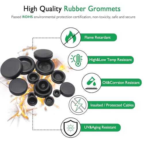 EASYEAH 200PCS Rubber Grommet Kit - M7.14 to M25.4 Rubber Plugs for Round Holes, Waterproof Firewall Wire Grommet for Automotive, Industrial & Home-1/4, 1/2, 3/8, 5/8, 3/4, 7/8, 1 Inch Hole Covers - style: 7 Sizes, 200 pcs, Closed