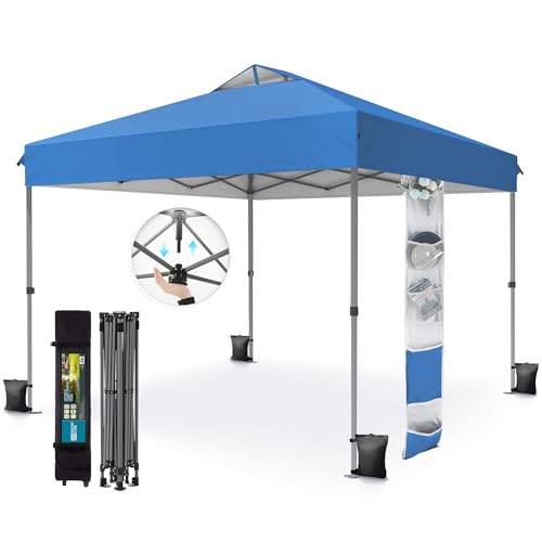 PHI VILLA 10x10 Pop Up Canopy Tent - One Push Setup, Instant Shade Tent with Vented Roof for Beach & Events - Includes Storage Bag, Sandbags, Stakes & Ropes (Blue) - color: Blue, size: 10×10 one push