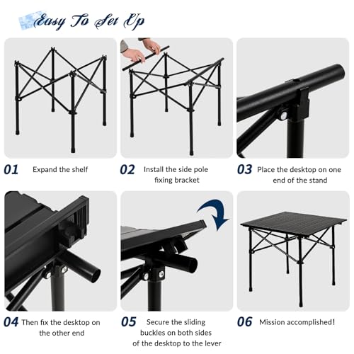 Camping Table Folding Portable Camp Table with 2 Chairs, Folding Picnic Table with Carry Bag Indoor Outdoor for Camping, Beach, Patio, RV, Backyard BBQ, Sturdy, Stable, Easy to Carry, Black - size: 22*22*19.5inch + 2 chair
