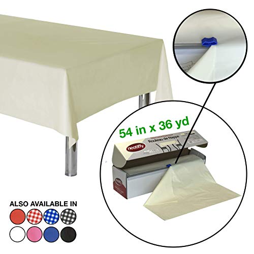 Neatiffy Disposable Plastic Table Cloth Roll | 54 in x 108 Ft Waterproof Tablecloth | Table Cover for Rectangle, Square, Round Oval Tables | Picnic, Party, Banquet, Birthdays, Weddings - Ivory - color: Ivory