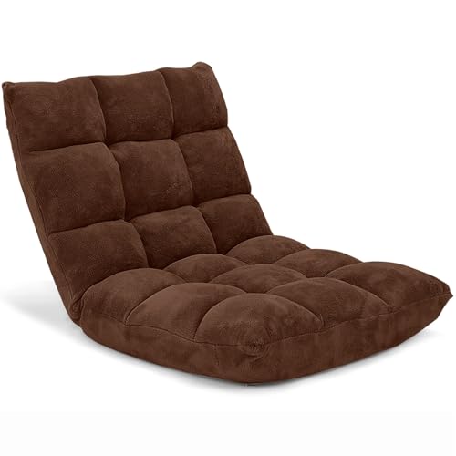 Giantex Folding Sofa Chair with 14 Adjustable Positions, Padded Sleeper Bed, Couch Recliner, Gaming Floor Chair for Adults (Brown) - color: Brown, size: 26.5"x22.5"x22"