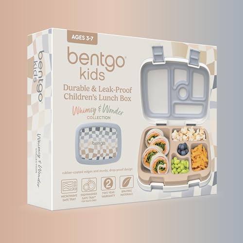 Bentgo Kids 5-Compartment Leak-Proof Bento-Style Lunch Box (Whimsy & Wonder Collection) - Ideal for Ages 3-7, Drop-Proof & Durable, Dishwasher Safe, & PFAS & BPA-Free Materials (Checker Gradient) - color: Checker Gradient