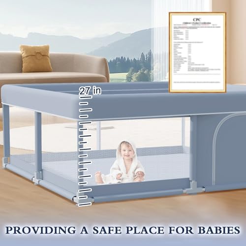 XVISHX 50 x 50 Inch Baby Playpen, Playpen for Babies and Toddlers, Baby Play Pen Playard for Indoor & Outdoor Active Center Game Fence, with Skin-Friendly Fabric and Soft Breathable Mesh, Grey - size: 50 × 50 Inch