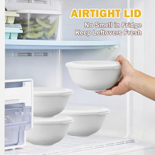 Wheat Straw Bowls Set 40 OZ, Unbreakable Bowls with Dust-Proof Lids Set of 4, Microwave & Dishwasher Safe, Alternative Reusable Plastic Bowl for Cereal, Soup, Salad and Ramen, White - color: White, size: 40 Oz With Lid