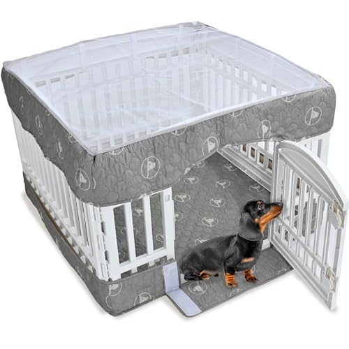 PJYuCien Dog Playpen Bottom Pad and Cover Fits for 36 Inch 4 Panels Exercise Pet Pen,Grey - style: Grey Bottom Cover Set, 36"Width, Grey ( Adhesive Tape Connections )