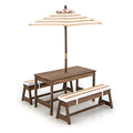 KOTEK Kids Picnic Table with Umbrella Foldable, Backyard Wooden Table & Bench Set w/Removable Cushions, Activity Art Play Table, Indoor Outdoor Toddler Picnic Table for Patio, Lawn & Garden (Brown) - color: Brown