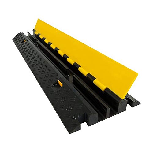 Electriduct Heavy Duty 2 Channel Cable Protector Traffic Wire and Hose Ramp Cord Cover 1.2 Inch Channels 12,000 lbs per Axle CP-RPS-212 - Rubber Black Base/Yellow Lid - color: Black/Yellow, size: 1 Ramp