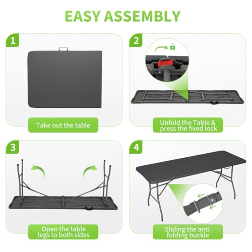 BestOffice 6 FT Picnic Table, Portable Plastic Folding Table with Carrying Handle Perfect for Picnics, Parties, Party and Camping, Grey - color: Grey, size: 6 FT 70"x28"