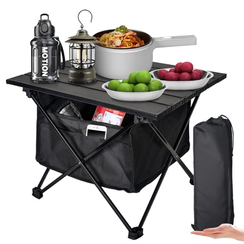 Foldable Camping Side Table, Ultralight Small Beach Aluminum, Portable Outdoor Table with Carry Bag and Storage for Picnic, Grill, Hiking, Fishing, Sand, Camping, Black - color: Black, size: 16‘’ Small