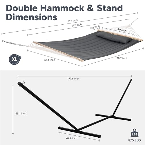 SUNCREAT Hammocks for Outside with 15 ft Stand, Stand Alone Hammock, 475 lbs Capacity, Dark Gray - color: Dark Grey, size: 15 ft Stand