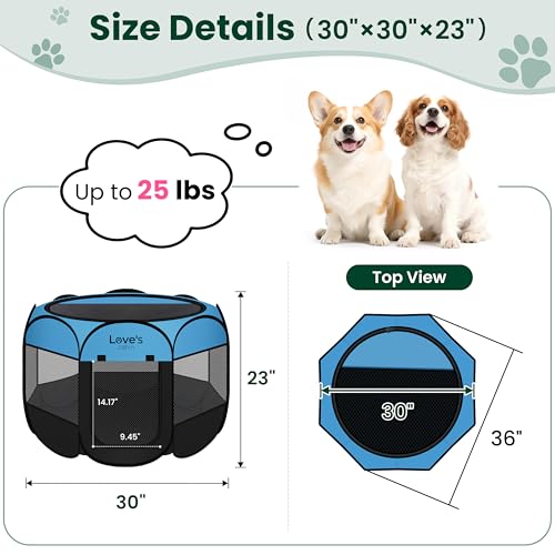 Love's cabin Pet Puppy Dog Playpen, Medium Dog Tent Crates Cage Indoor/Outdoor, Portable Playpen for Cat, Foldable Pop Up Dog Kennel Playpen with Carring Case, Removable Zipper Top, Blue - color: Blue, size: 30.0"L x 30.0"W x 23.0"H