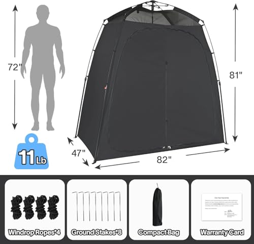 EighteenTek® Upgraded Shower Tents with Hub, Camping Privacy Tent, 2-Room Privacy Shelter with Floor & Dual Doors, Portable Camping Toilet & Changing Tent, 83" x 47" x 77.6"H - color: Black, size: 83"l X 47"w X 78"h