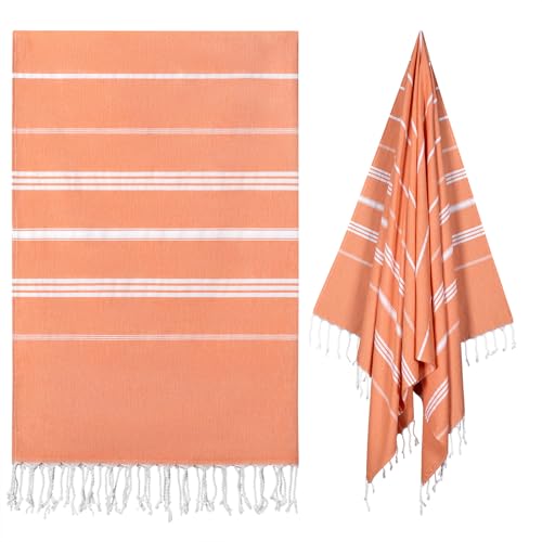 cabanana Turkish Beach Towel Oversized - 40"x70" Quick Dry Sand Free Thin Beach Towels for Adults,Extra Large Cotton Lightweigh Travel Towel for Beach Accessories (Coral) - color: Coral Retro