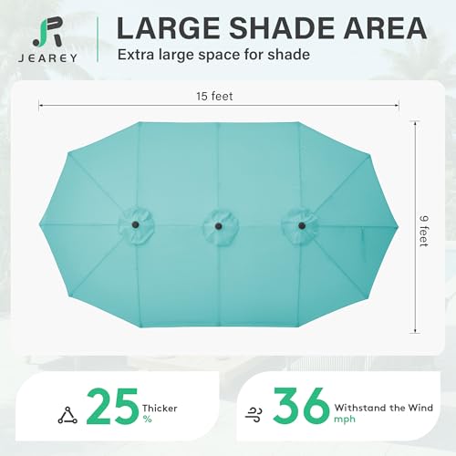 JEAREY 15ft Large Patio Umbrella with Base, Outdoor Rectangle Umbrella Double-Sided Market Umbrella with Stand for Pool, Deck, Backyard and Garden, Peacock Blue - color: Peacock Blue