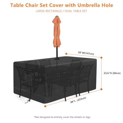 Kovshuiwe Square Patio Table Cover with Umbrella Hole Heavy Duty Waterproof 600D Oxford Fabric Outdoor Lawn Patio Furniture Covers (Square-88 L x 58" W x 23.6" H) - color: Black, size: 88"L x 58"W x 23.6"H