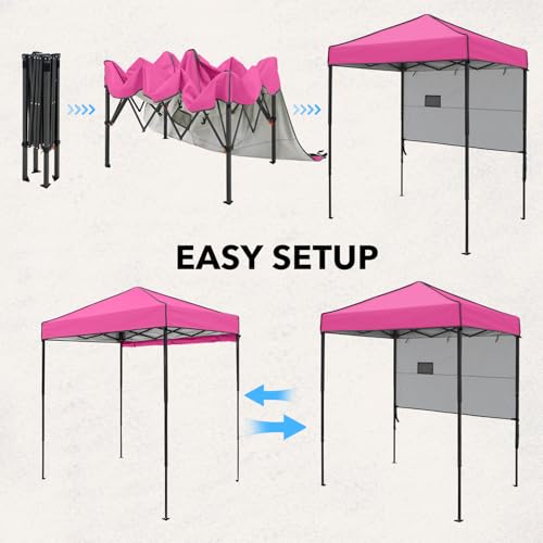 6x4 Pop Up Canopy Tent with Half Wall Panel, Instant Portable Beach Canopy, Outdoor Tent with Carry Bag for Camping, Sports, Tailgating, Events, Pink - color: Pink, size: With Half Wall