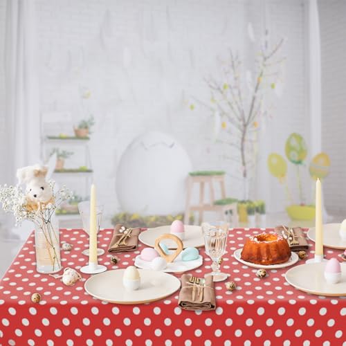 2 Pack Red Polka Dot Tablecloth,Red and White Tablecloths Disposable Plastic Rectangular Picnic Table Cover,Suitable for Rectangular Tables(54 x 108 Inches) - color: Polka Dot Red, size: 54" x 108" Rectangular (2 Pack)