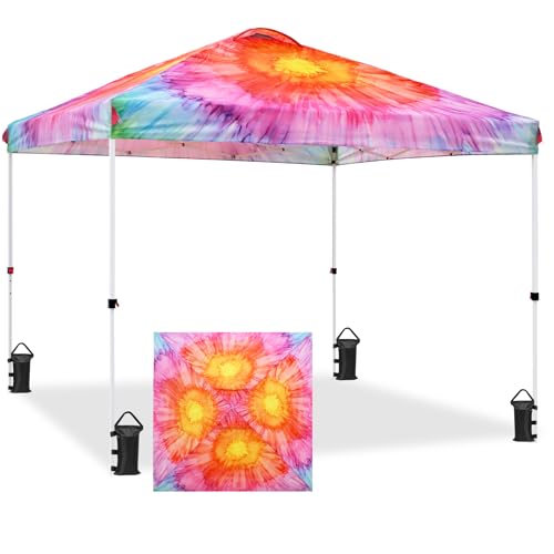 EAGLE PEAK Pop Up Canopy Tent with Wheeled Carry Bag, 8 Stakes, 4 Ropes, 4 Weight Bags, Easy Set Up Tent Canopy, 10x10 ft, 100sqft of Shade, Floral Tie Dye - color: Floral Tie Dye, size: 10x10