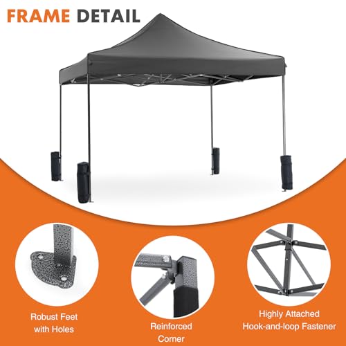 OLIXIS 10x10 Ft Pop Up Canopy Tent, Waterproof Outdoor Canopy, Portable Instant Shade Shelter with Sandbags for Beach, Backyard, Parties, Camping and Commercial Events, Classic Grey - color: Classic Grey, size: 10 X 10 Ft