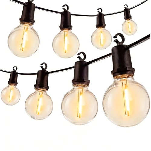 25Ft LED G40 Globe Outdoor String Lights Waterproof Patio Lights with 13 Warm White Bulbs, Hanging Light for Backyard Balcony Wedding Christmas Party Decorations Xmas Tree Black Wire - color: Black, size: 25Ft